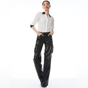 NWT Alice + Olivia Willa Off White Black Placket Button Down Top Blouse